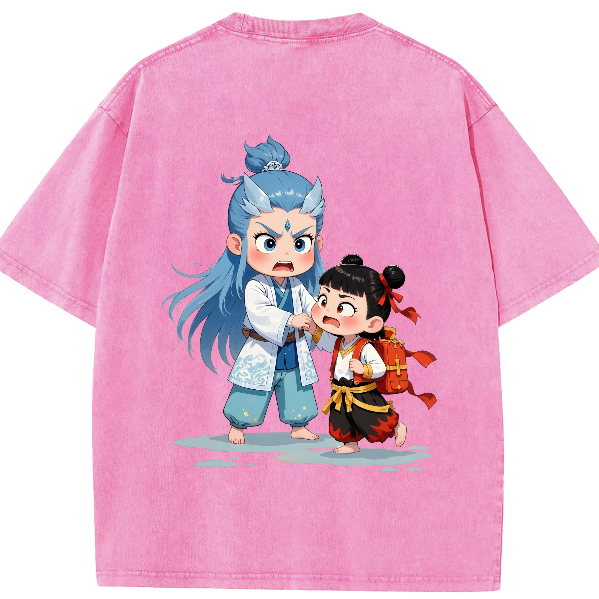 （画像用） Ne Zha 2 ナタ 魔童の大暴れ 綿100% ヴィンテージ風 半袖Tシャツ（背面プリント）